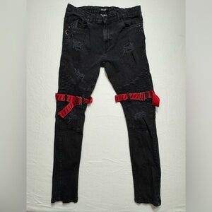 Men’s Solutus Strap Jeans (Black/Red) Size 36x32 (see description)
